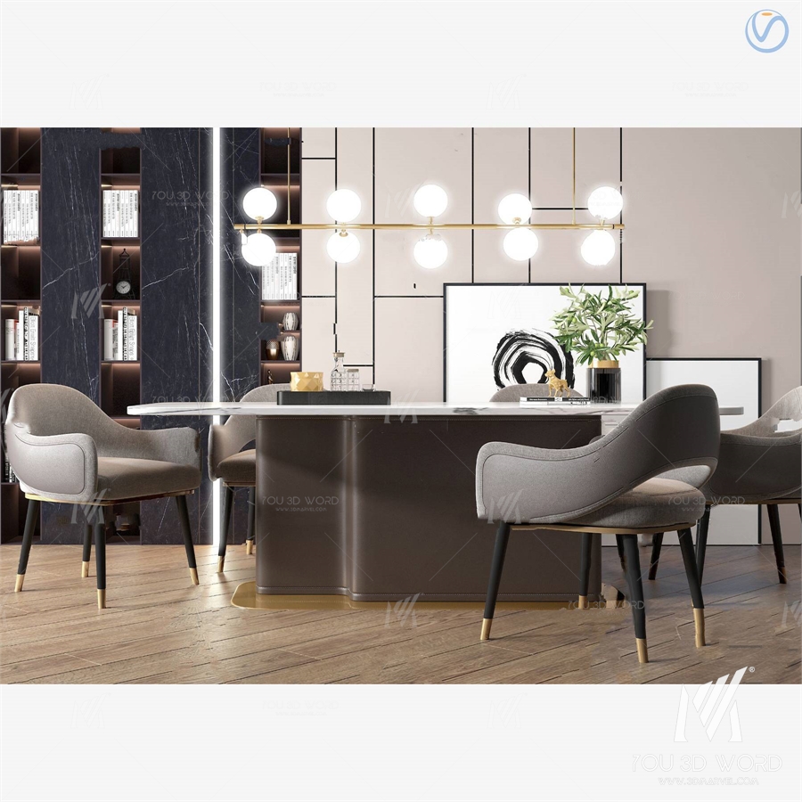 3d model of modern light luxury restaurant